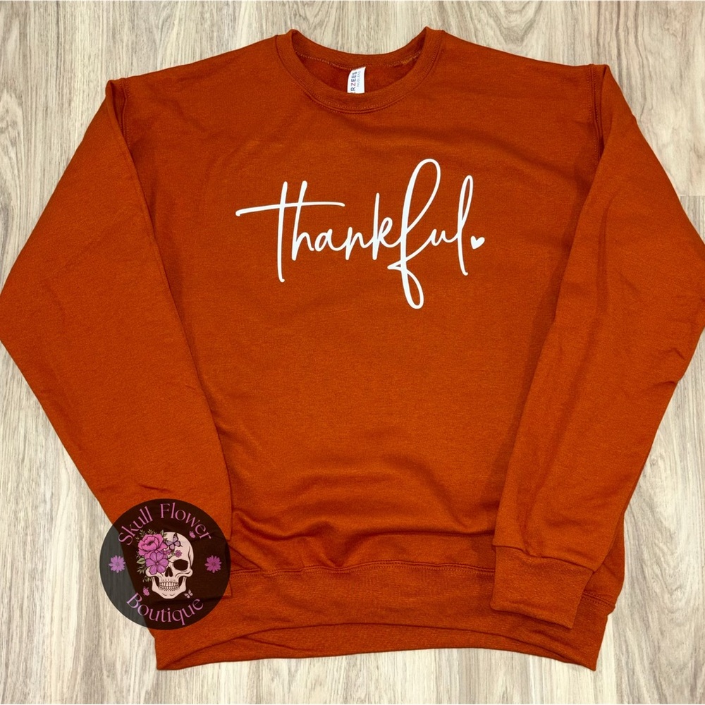 Large Jerzees burnt Orange Thankful Sweatshirt